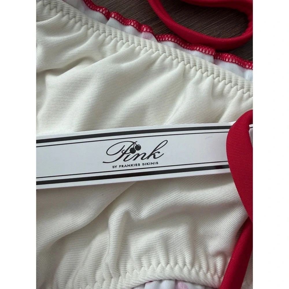 VS Pink by Frankies Bikinis Red Polka Dot Scallop Triangle Bikini Set XL NWT